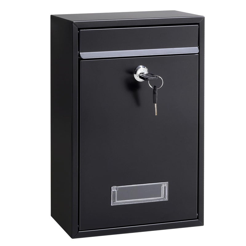 Jssmst Locking Mailboxes Wall Mounted Vertical â€“ Jssmst Key Lock Drop Mail Box Medium Capacity Galvanized Steel Cover Rust-Proof Metal Post Box, 12.6 x 8.5 x 3.4 Inch, Black, SM-0601L - Image 1